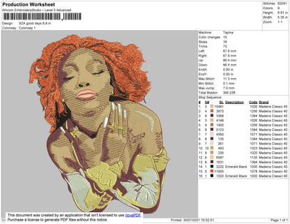 SZA Good Days Embroidery File 4 size