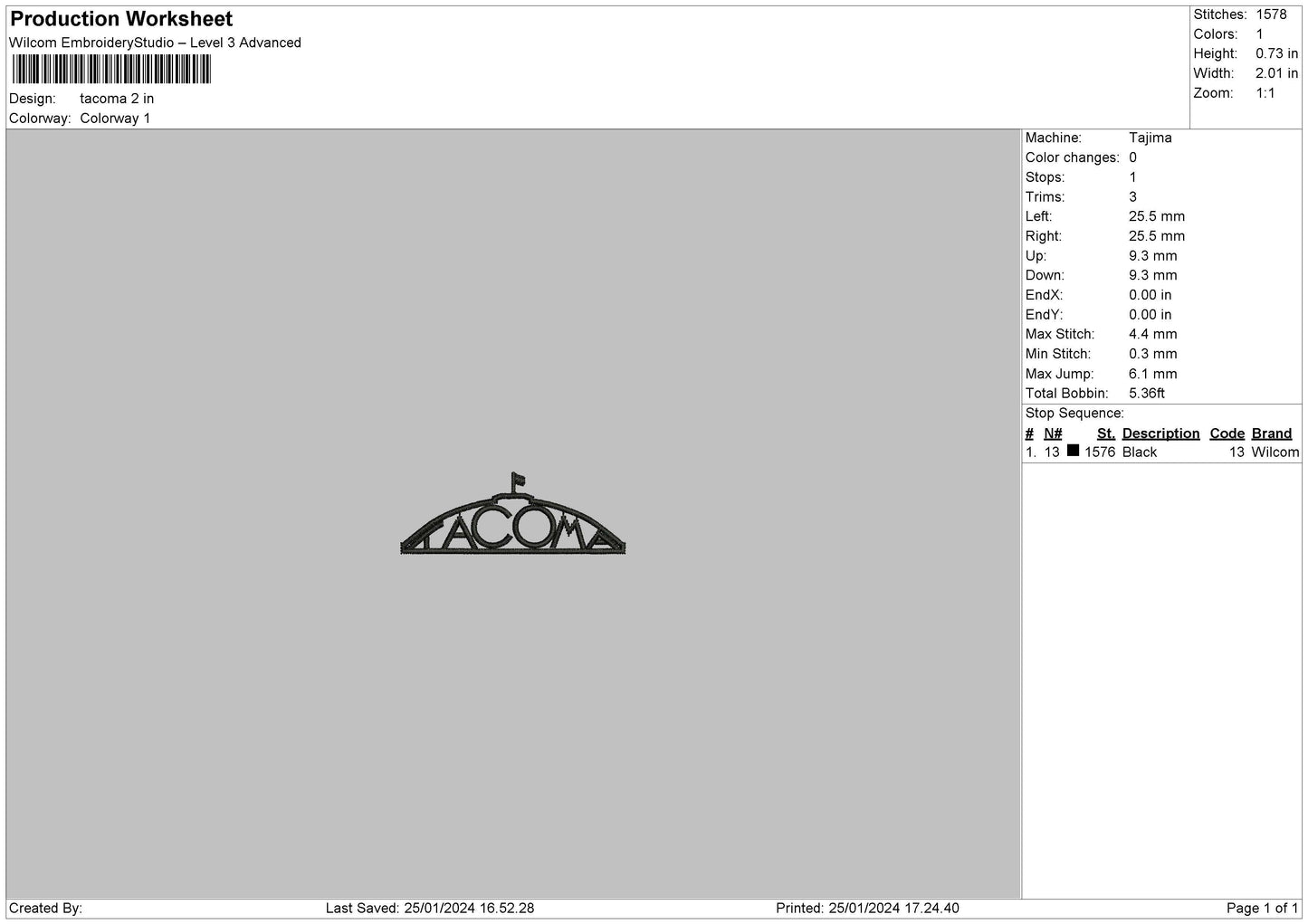 Tacomatext Embroidery File 6 sizes