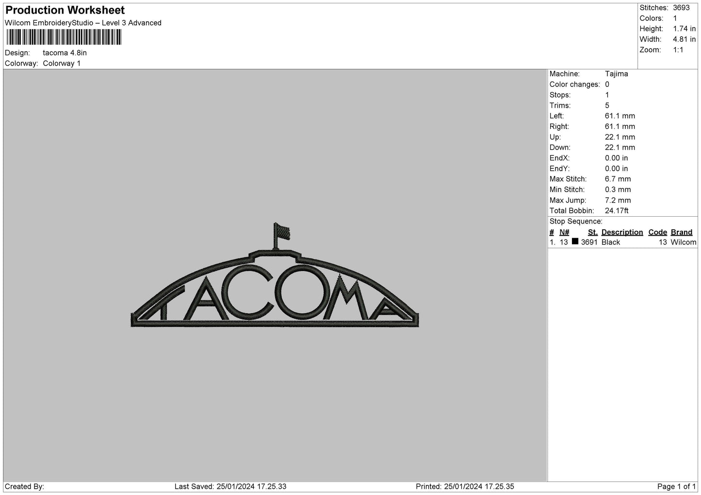 Tacomatext Embroidery File 6 sizes