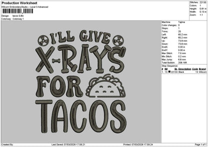 Tacostext 0703 Embroidery File 6 sizes