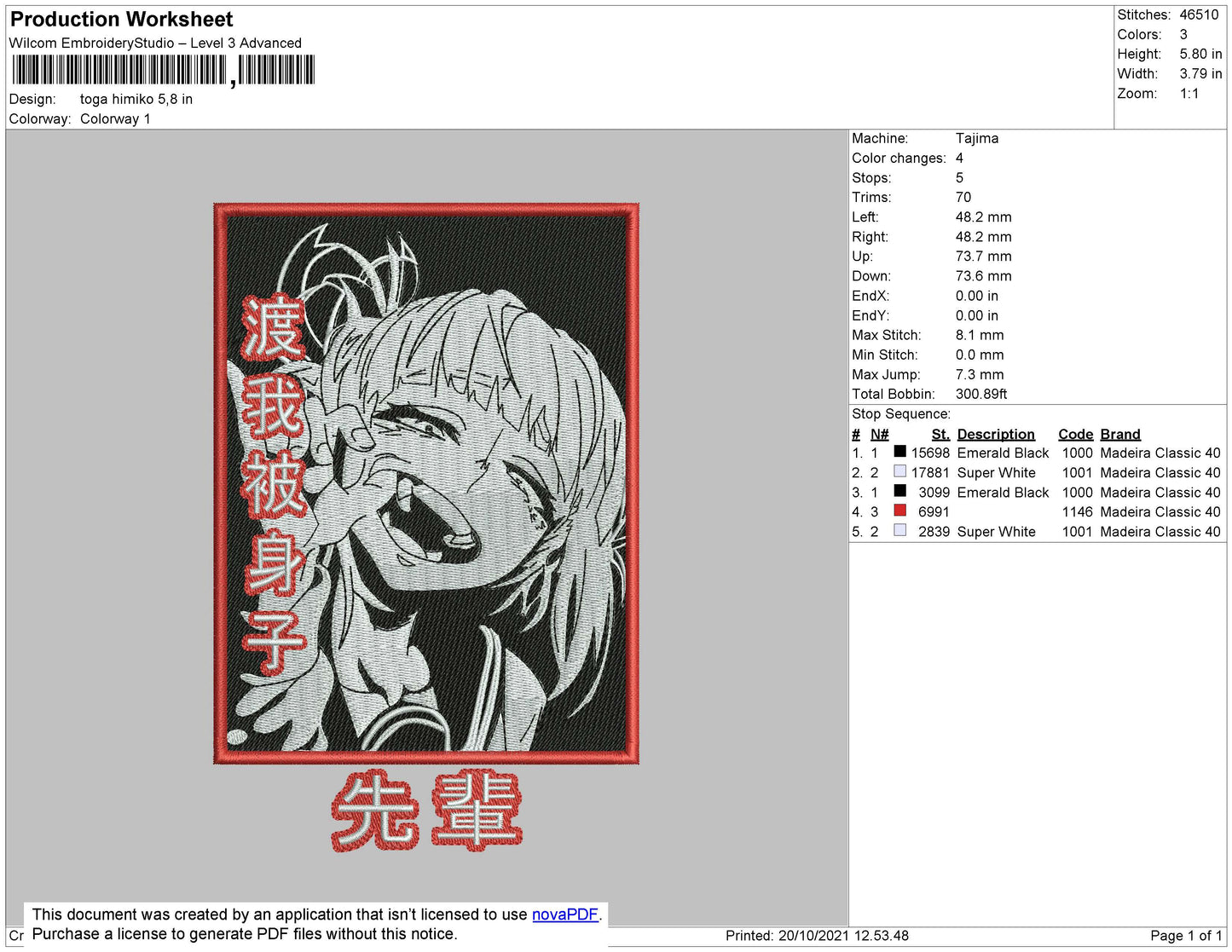 Toga Himiko Embroidery File 8 size