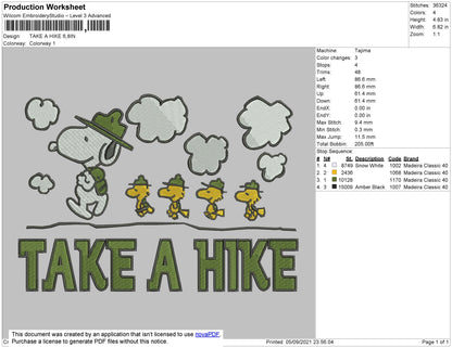 Take A Hike Embroidery File 4 size