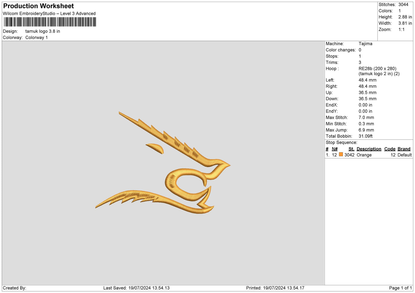 Logo 1907 Embroidery File 6 sizes