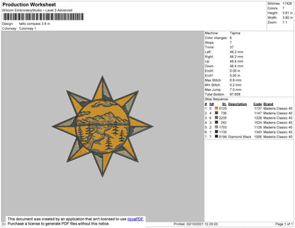 Tatto Compass Embroidery File 4 size
