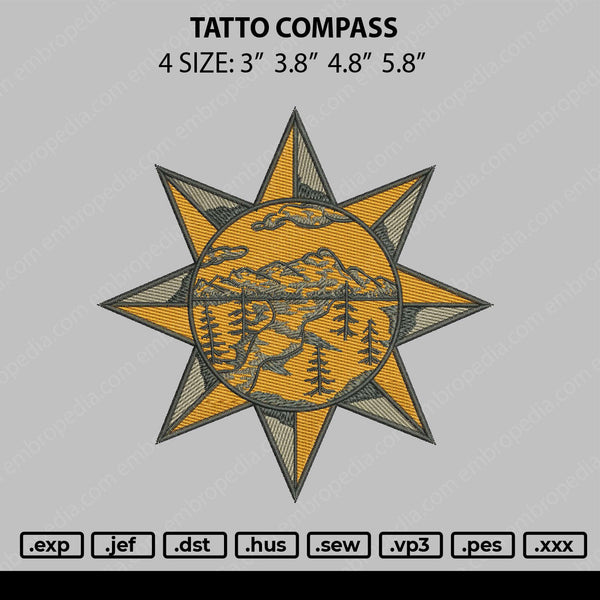 Tatto Compass Embroidery File 4 size