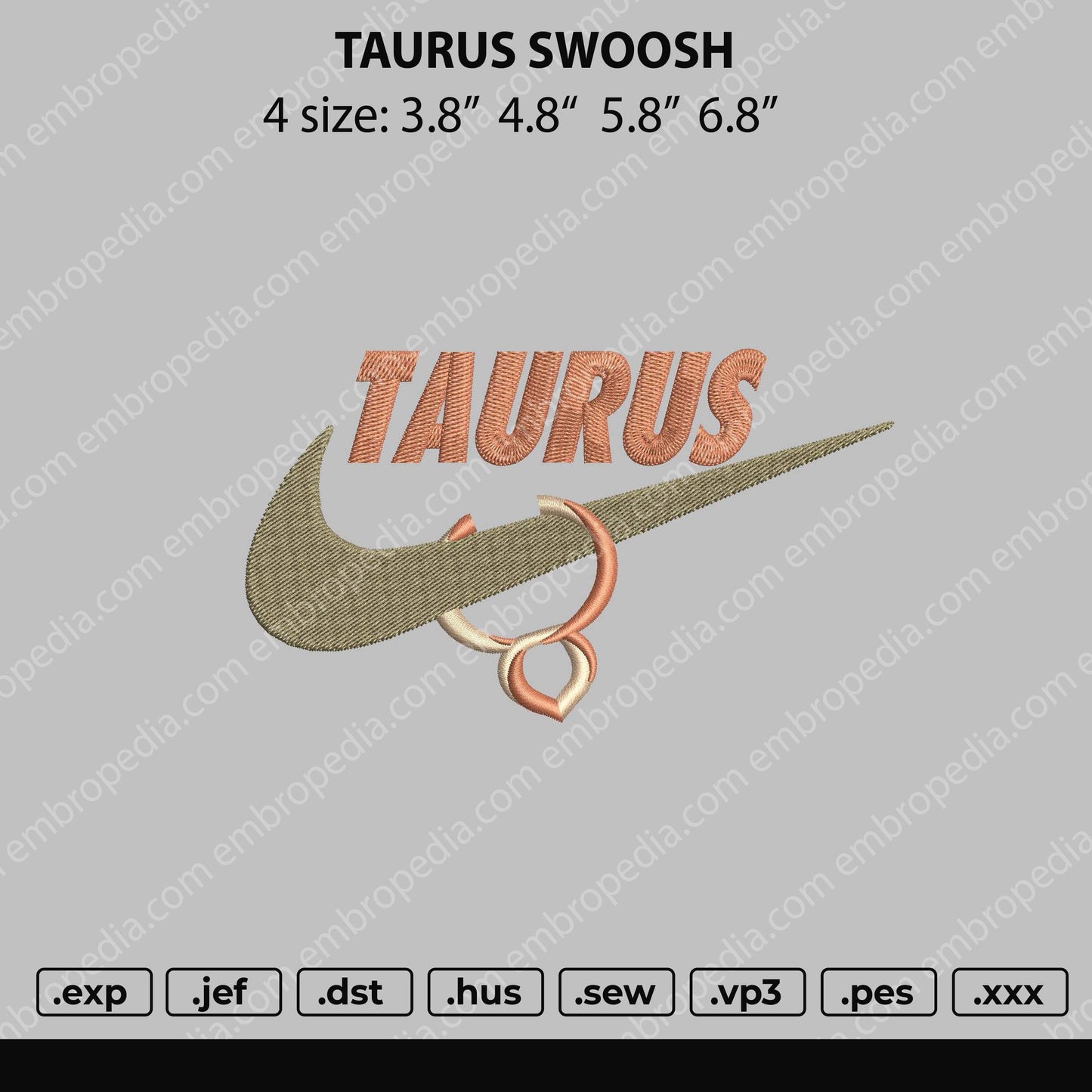 Taurus Swoosh Embroidery File 4 size