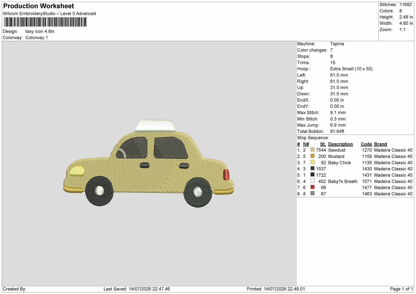 Taxi Icon Embroidery Machine Design File 6 sizes