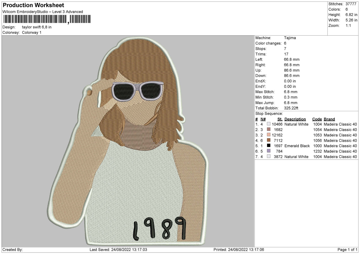 Taylor Swift Embroidery File 5 sizes