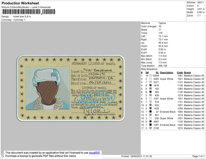 Ticket Tyler Embroidery File 4 size