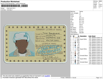 Ticket Tyler Embroidery File 4 size