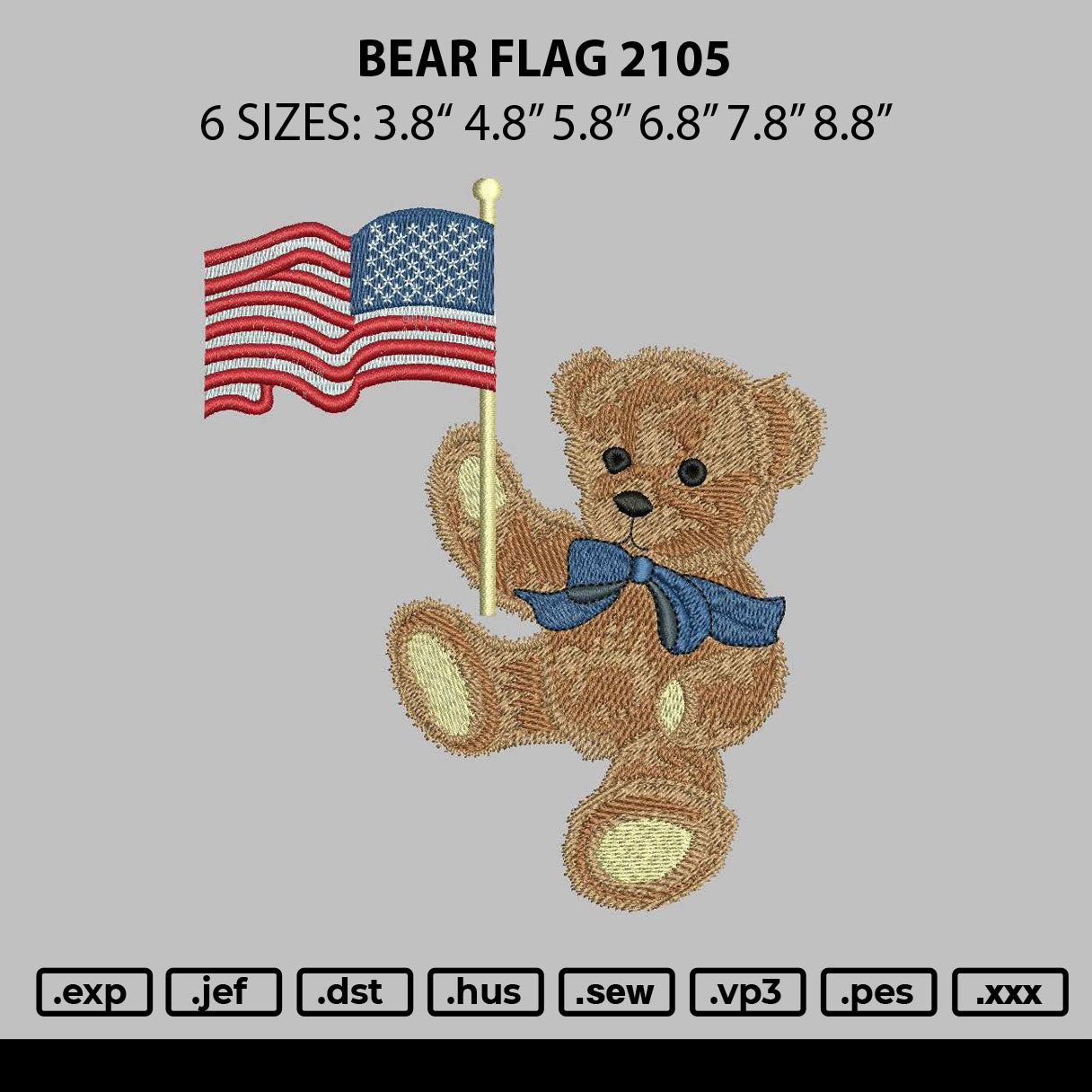 Bear Flag 2105 Embroidery Machine Design File 6 sizes