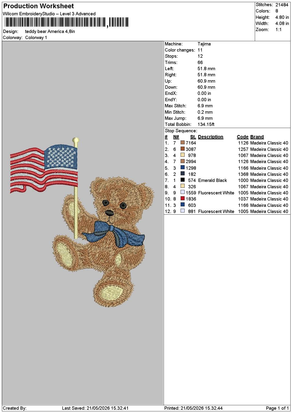 Bear Flag 2105 Embroidery Machine Design File 6 sizes