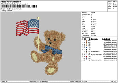 Bear Flag 2105 Embroidery Machine Design File 6 sizes