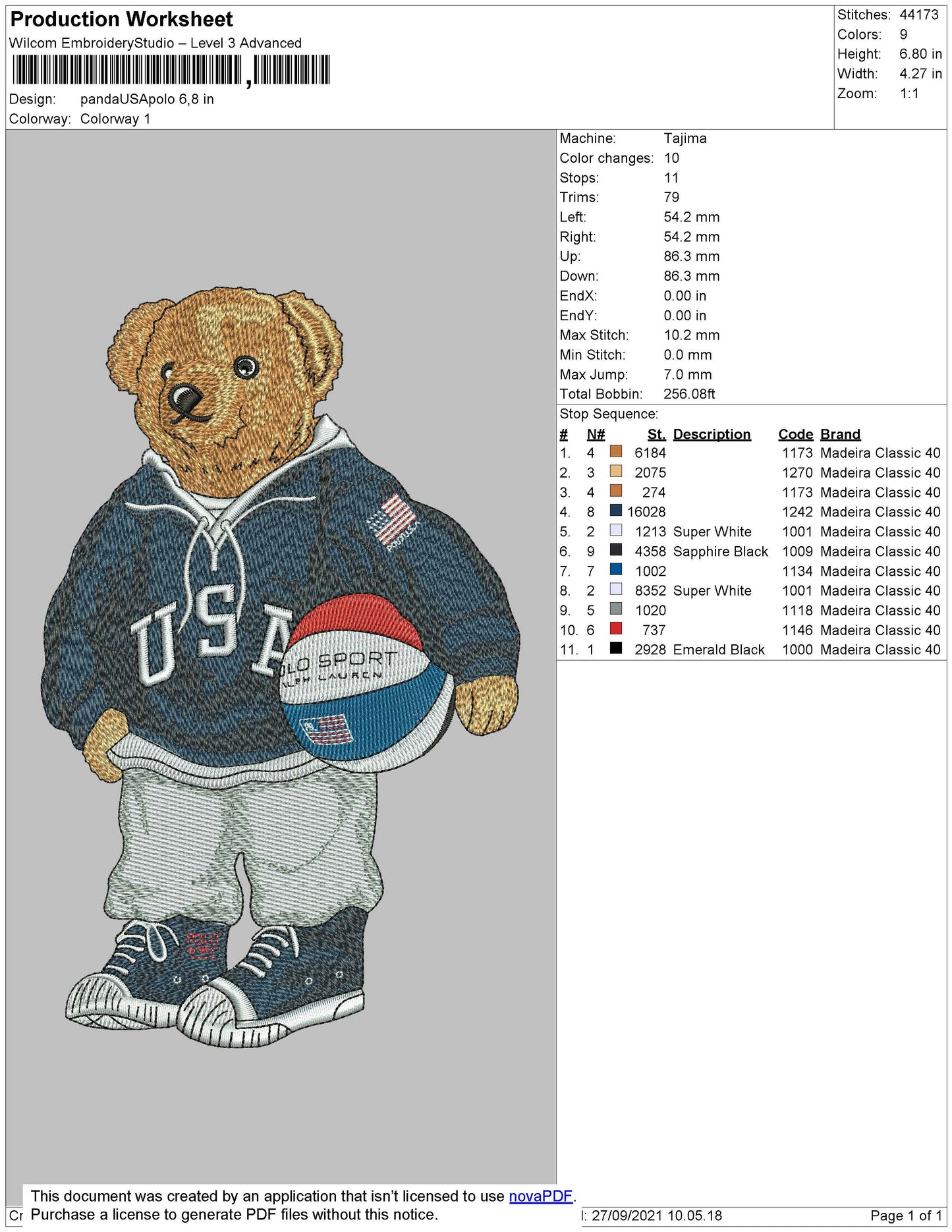 TeddyBear USA Embroidery File 4 Size