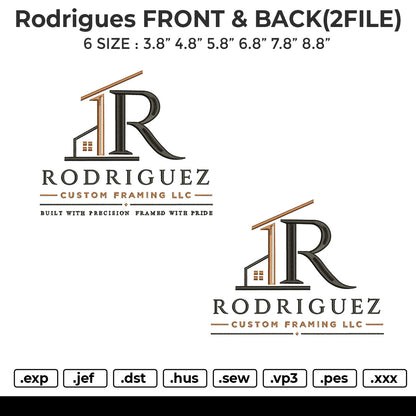 Rodrigues FRONT&BACK (2FILE) Embroidery File 6 sizes