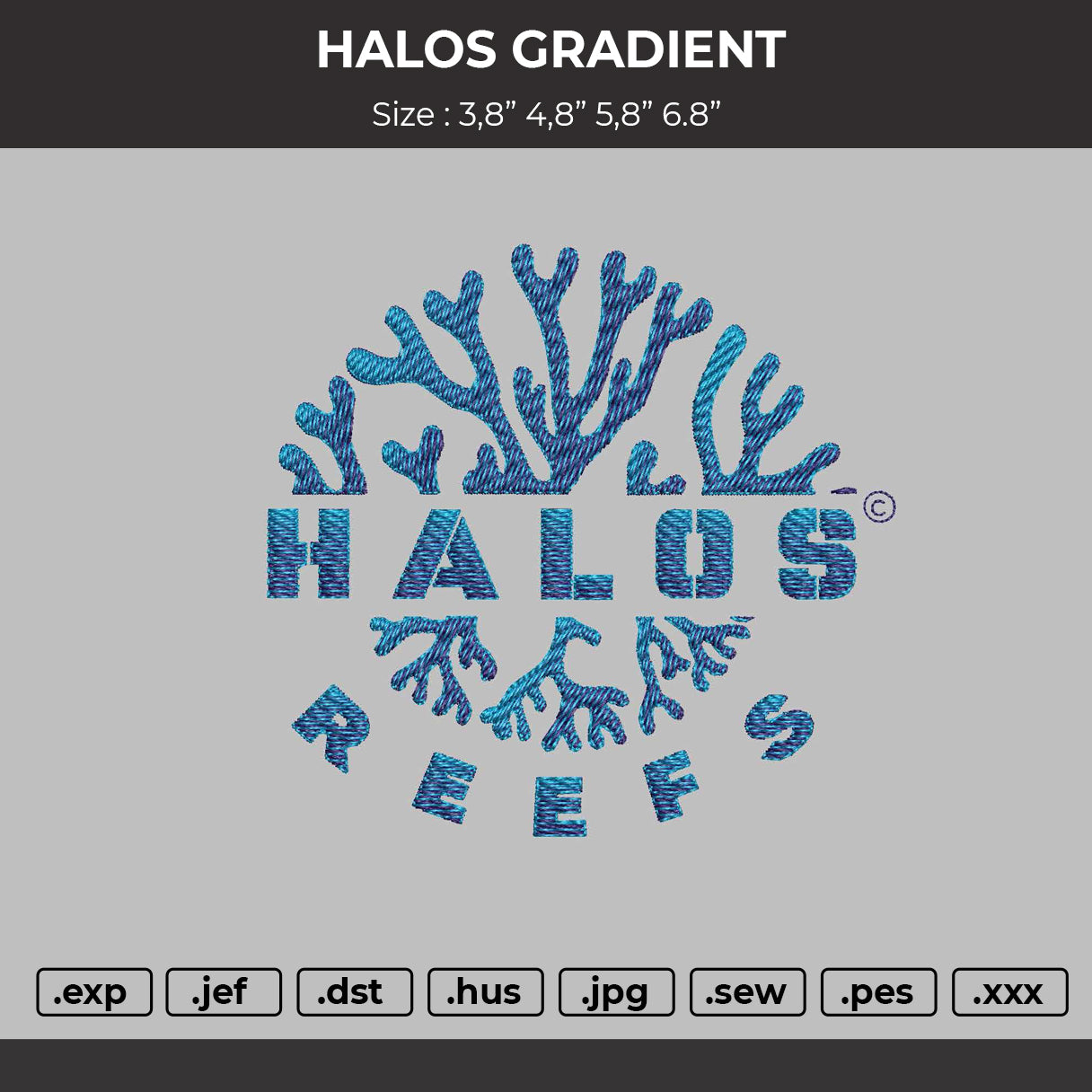 Halos Gradient Embroidery File 6 sizes