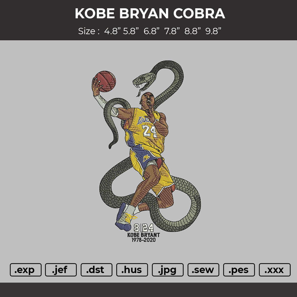 Kobe Bryan Cobra Embroidery Design File