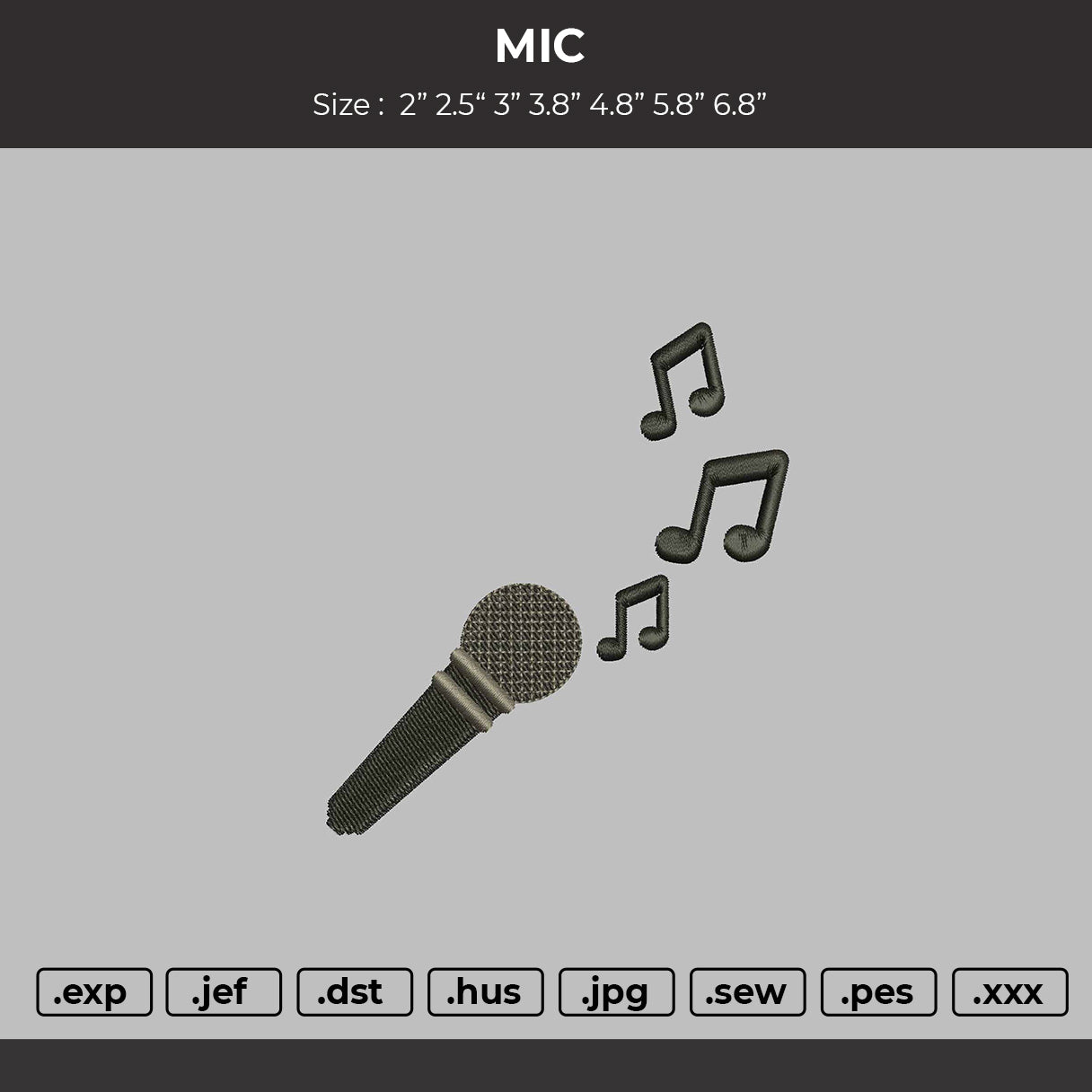MIC  Embroidery File 6 sizes