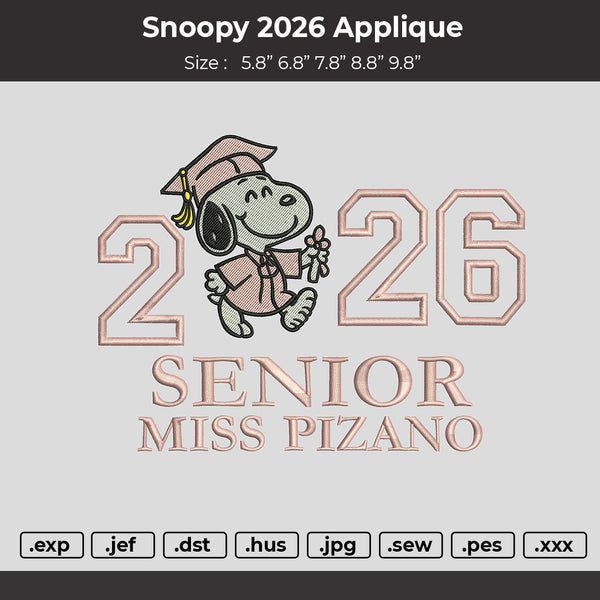 Snoopy 2026 Applique  Embroidery File Design