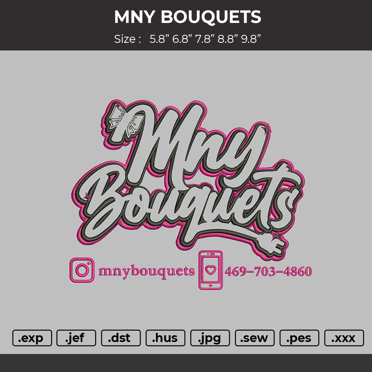 Mnytext Applique Embroidery File 6 sizes