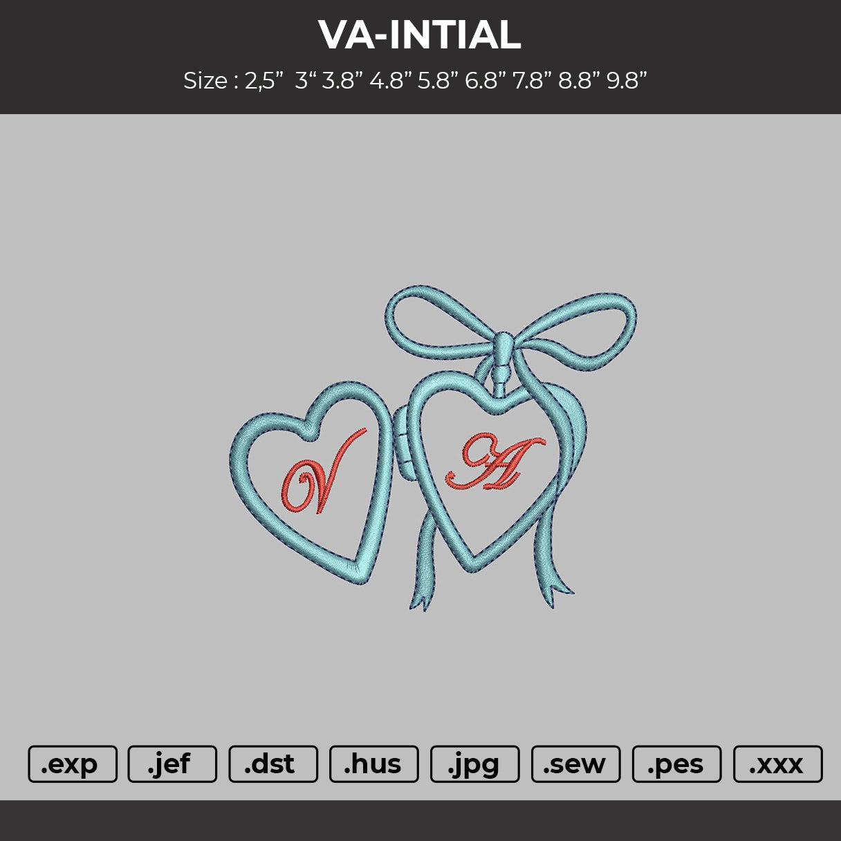 VA-INITIAL Embroidery File 6 sizes