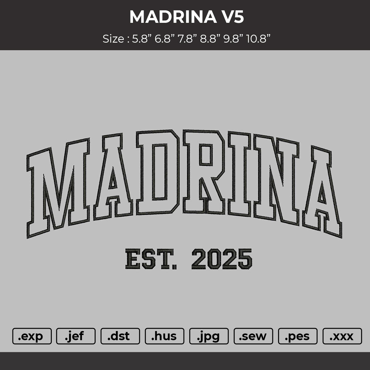 Mandrinatext V5 Embroidery File 6 sizes