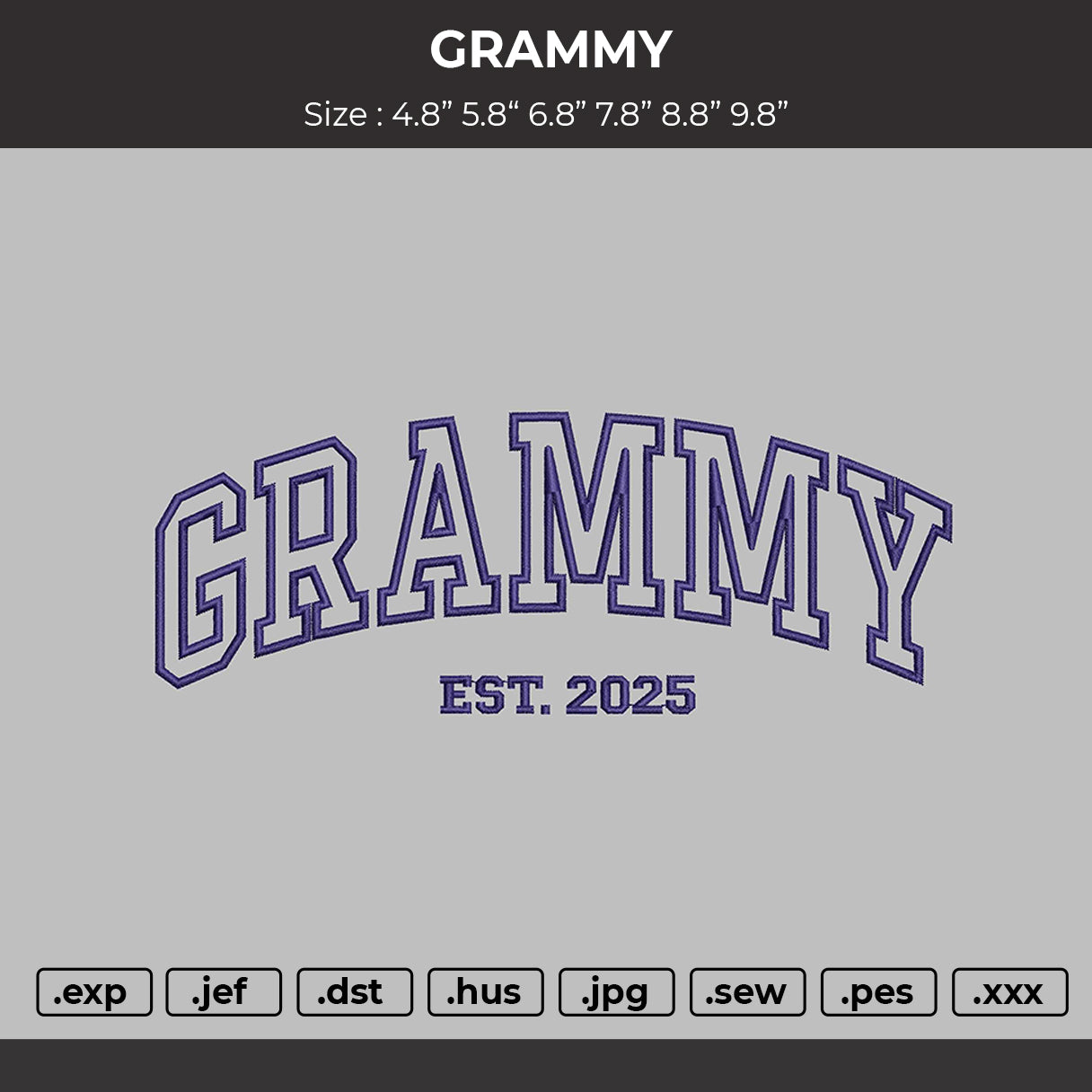GRAMMY Embroidery File 6 Size