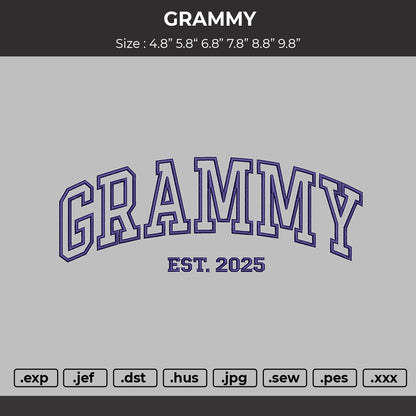 GRAMMY Embroidery File 6 Size