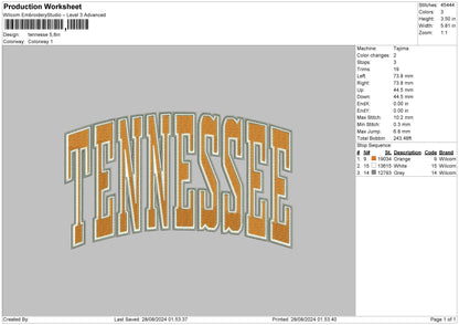 Tennesseetext 2808 Embroidery File 6 sizes