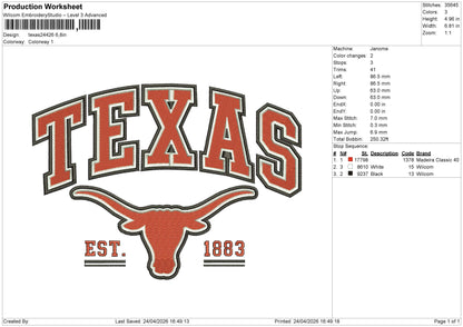 Texas24426 Embroidery File 6 size