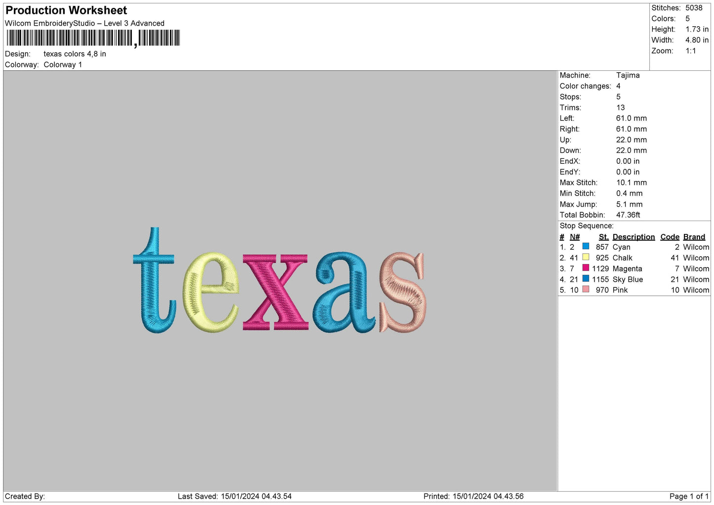 Texascolors Embroidery File 6 sizes