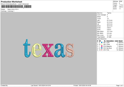 Texascolors Embroidery File 6 sizes