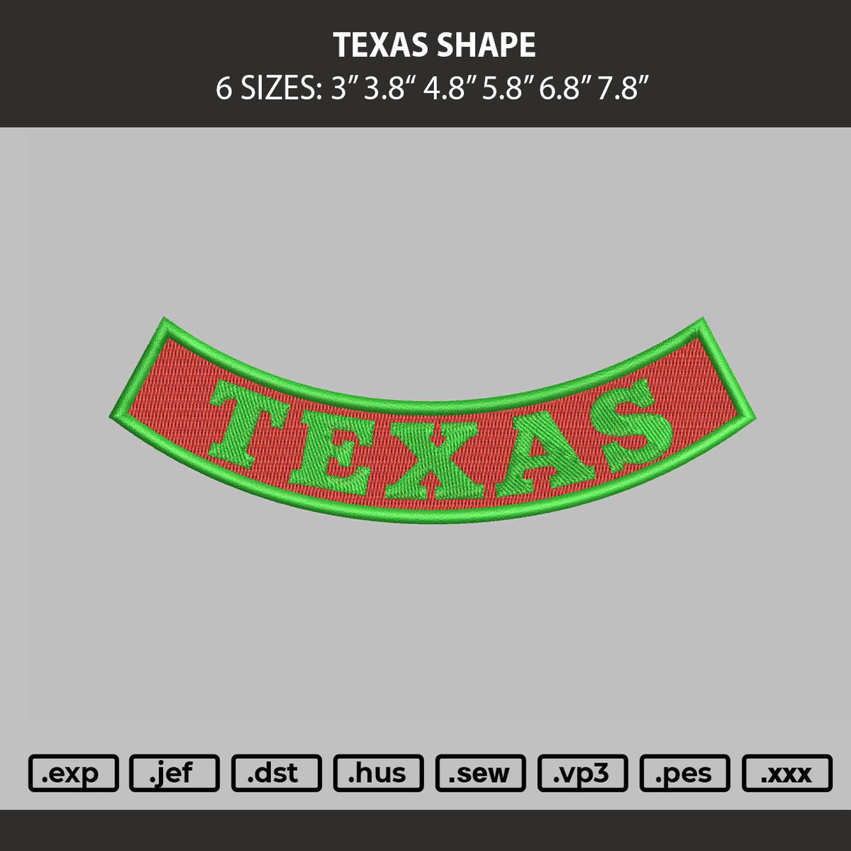 Texas Shape Embroidery Machine Design File 6 sizes