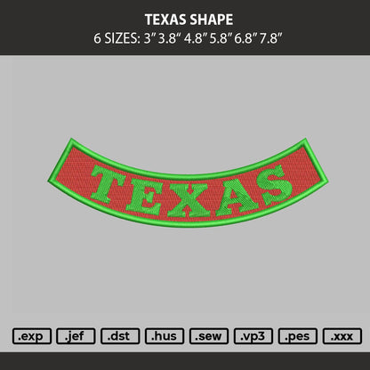 Texas Shape Embroidery Machine Design File 6 sizes