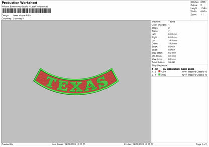 Texas Shape Embroidery Machine Design File 6 sizes