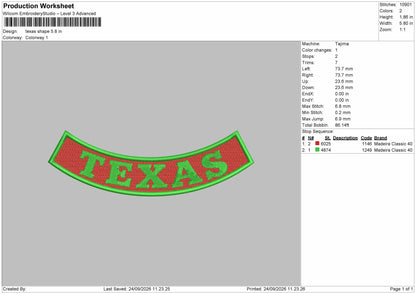 Texas Shape Embroidery Machine Design File 6 sizes