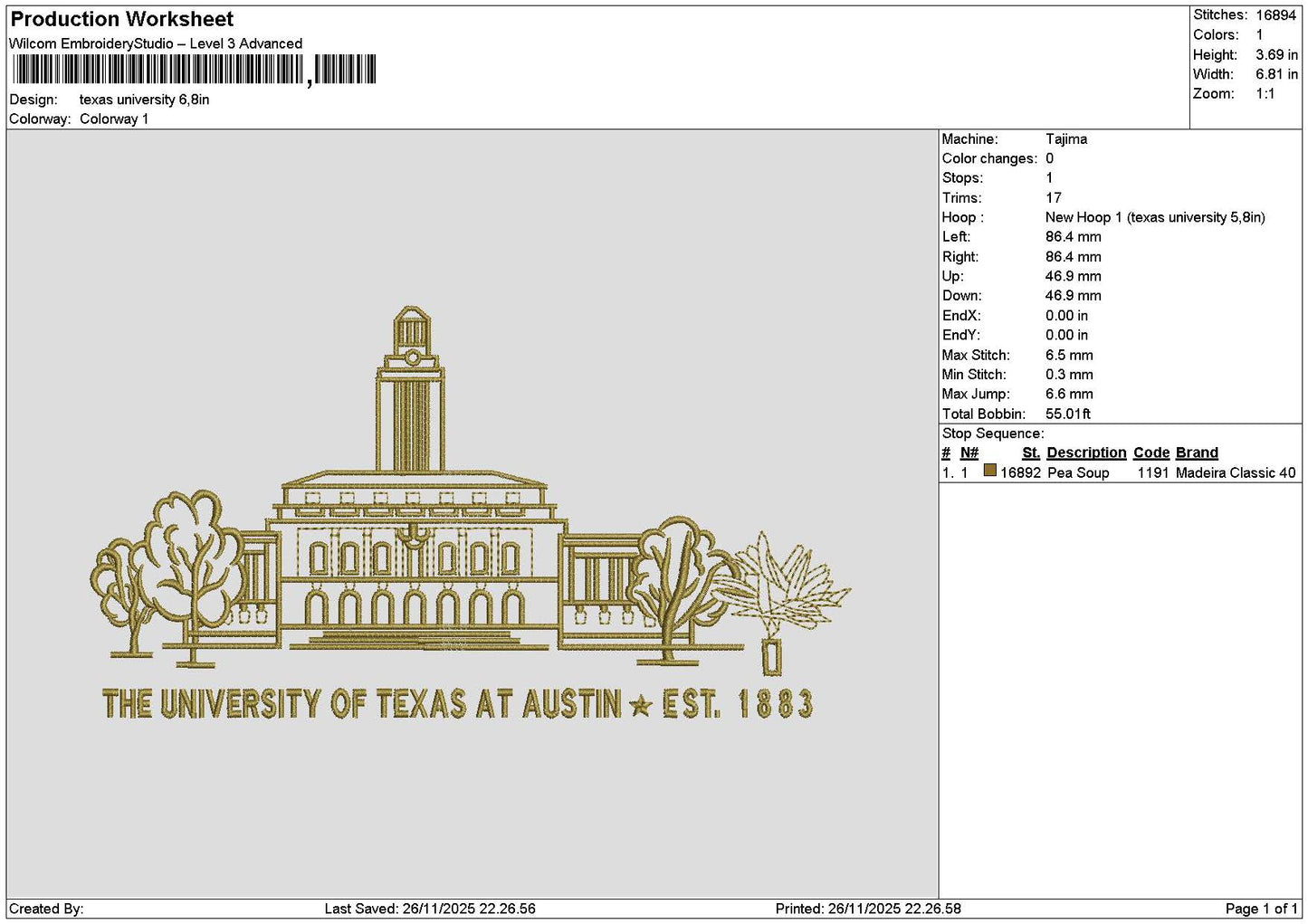 Texastext 2611 Embroidery File 6 sizes