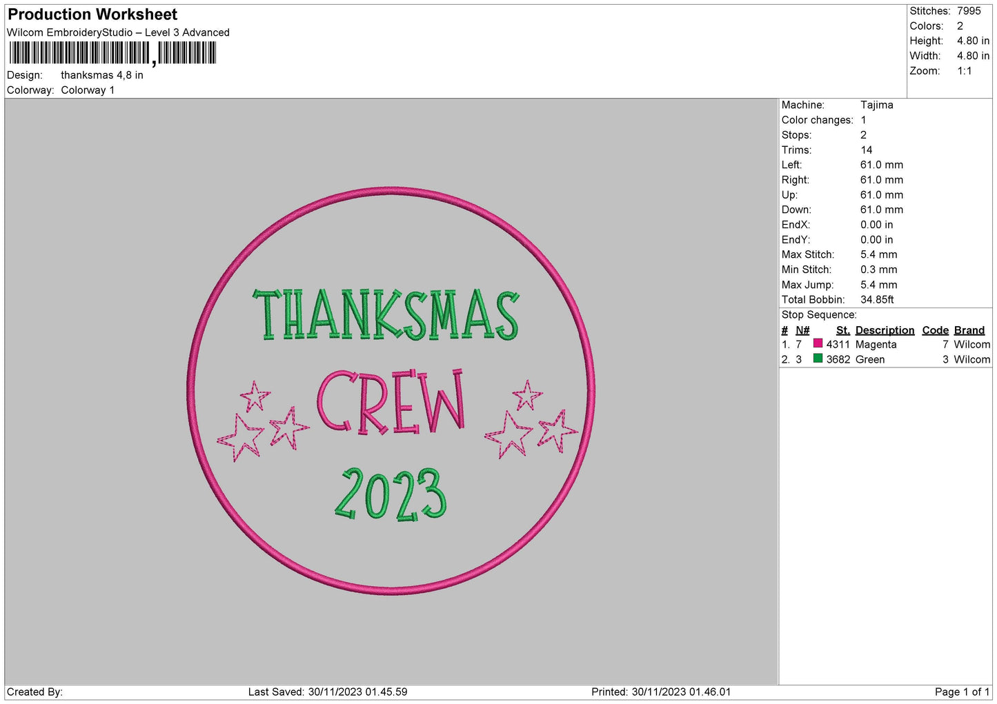 Thanksmas Embroidery File 6 sizes