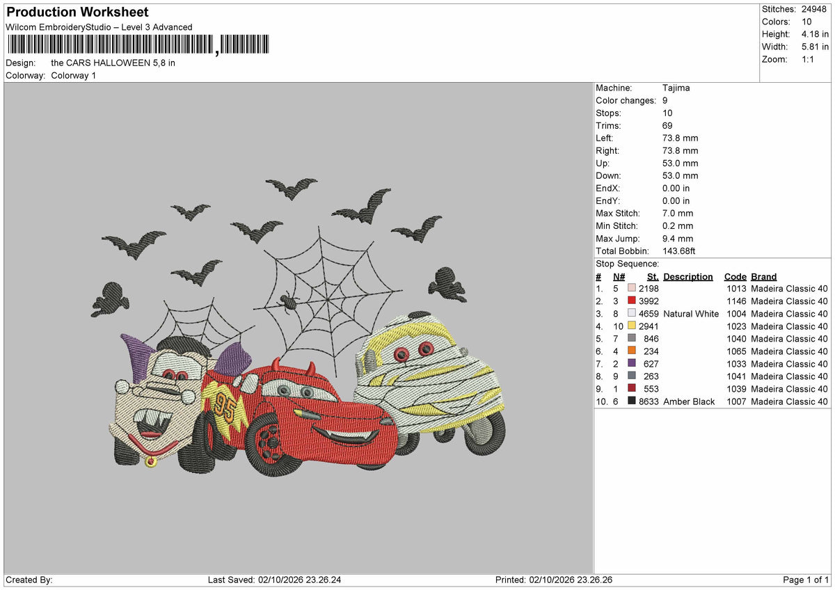 Cars Halloween Embroidery Machine Design File 6 sizes