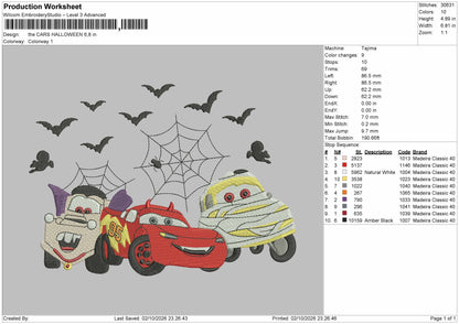 Cars Halloween Embroidery Machine Design File 6 sizes