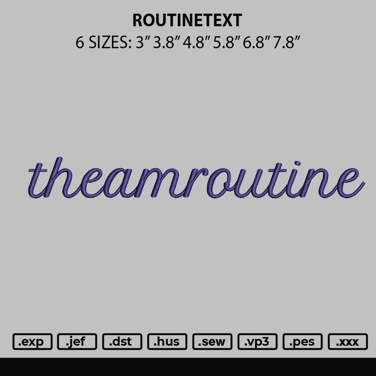 Rutinetext Embroidery File 6 sizes