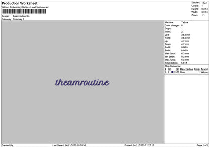 Rutinetext Embroidery File 6 sizes