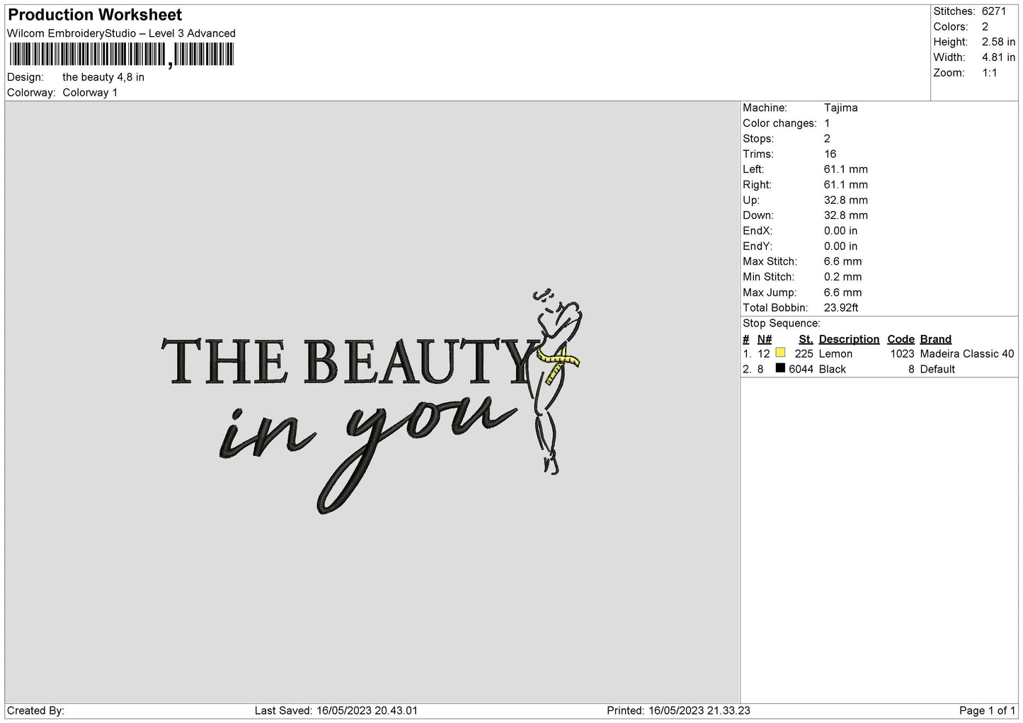 The Beauty Embroidery File 6 sizes
