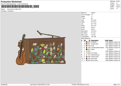 Guitar Table Embroidery File 6 sizes