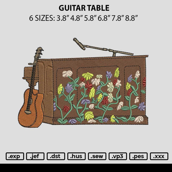 Guitar Table Embroidery File 6 sizes