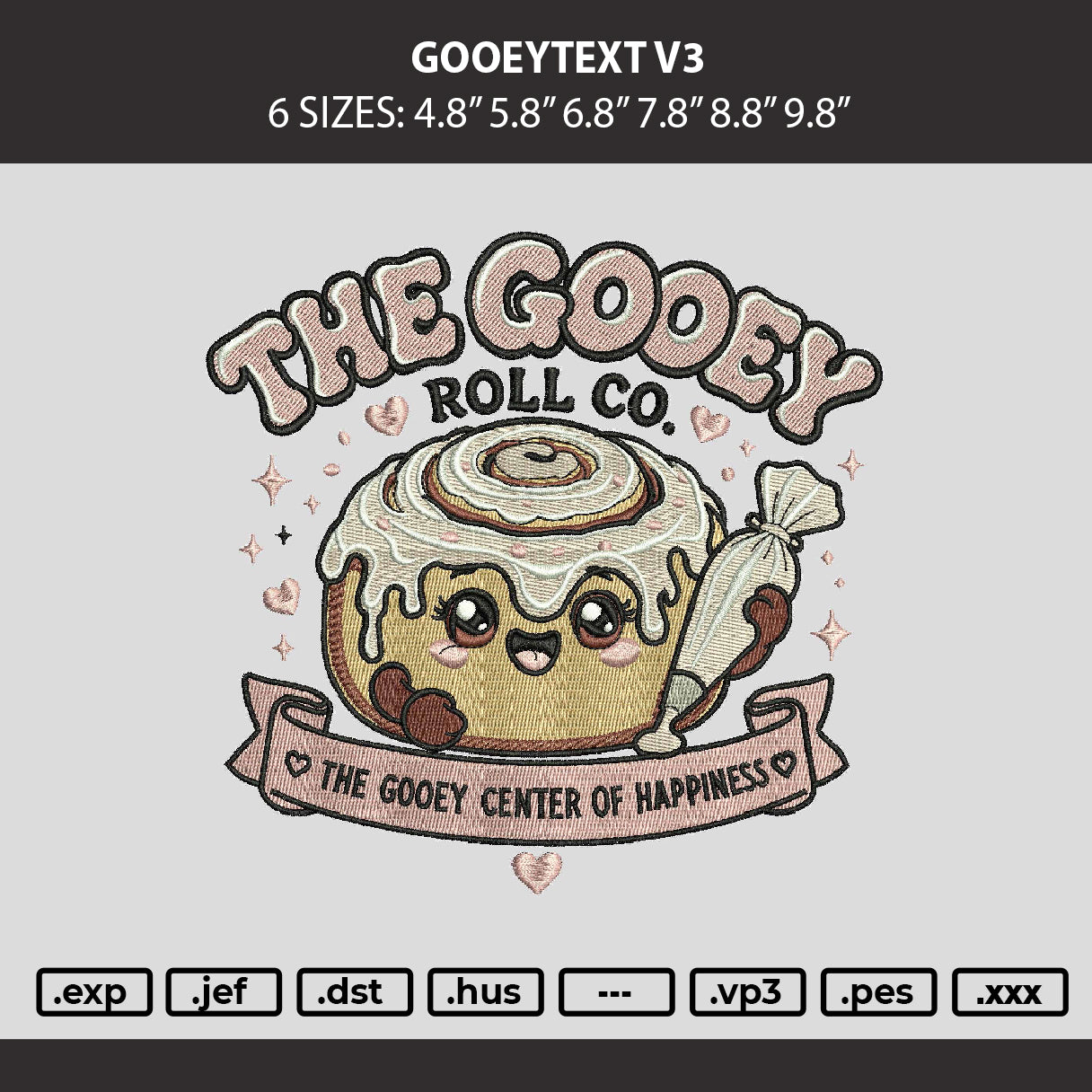 Gooeytext V3 Embroidery Machine Design File 6 sizes