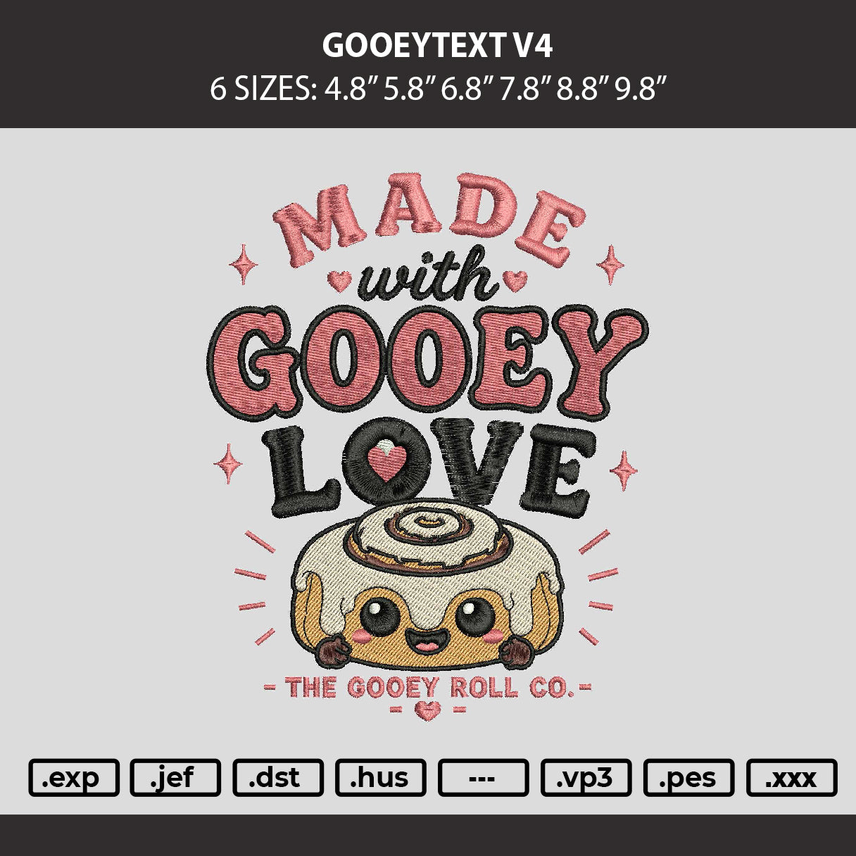 Gooeytext V4 Embroidery Machine Design File 6 sizes