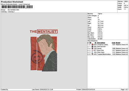 Mentalist Text Embroidery File 6 sizes