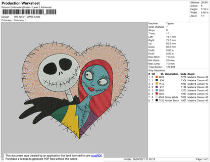 The Nightmare Embroidery File 4 size