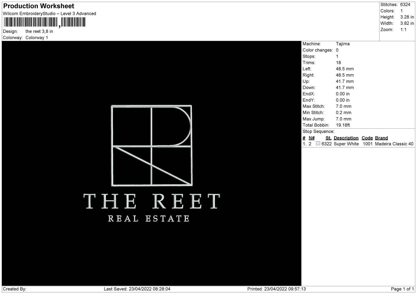 The Reet Embroidery File 4 size